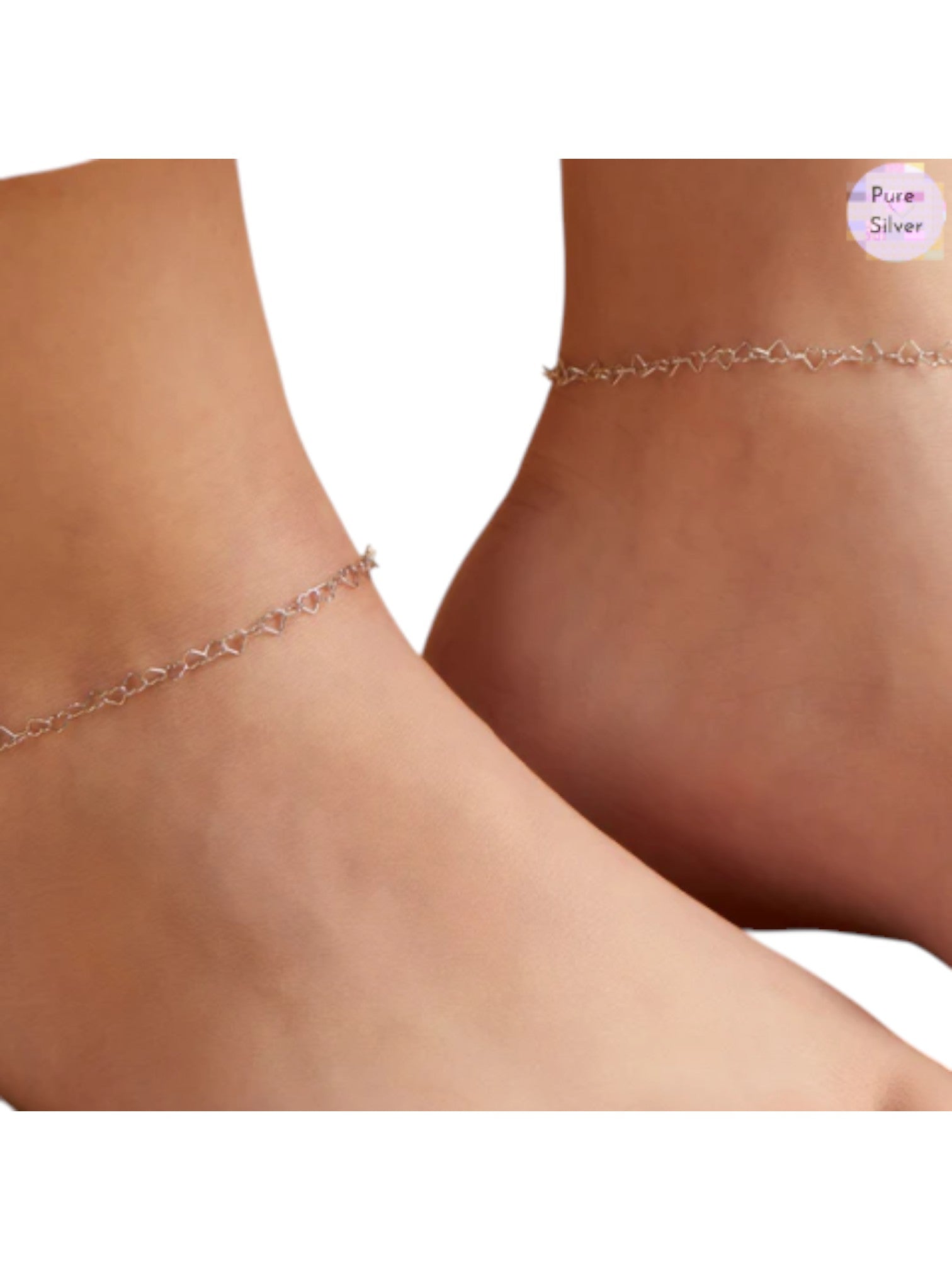 925 Sterling Silver Heart Zirconia Rhodium Plated Anklet By Kesardeep Impex For Women